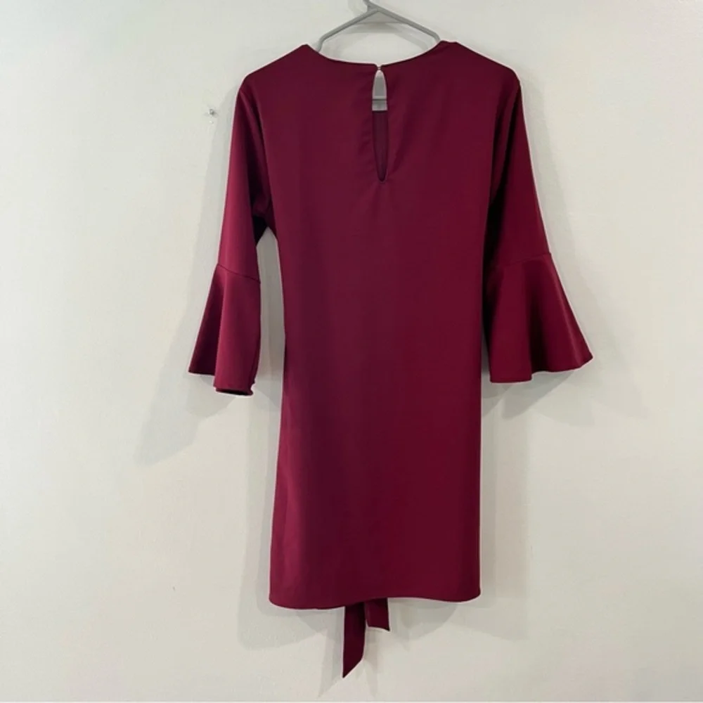 Lulus Last Love Song Burgundy Tie Waist‎ 3/4 Bell Sleeve Dress MEDIUM